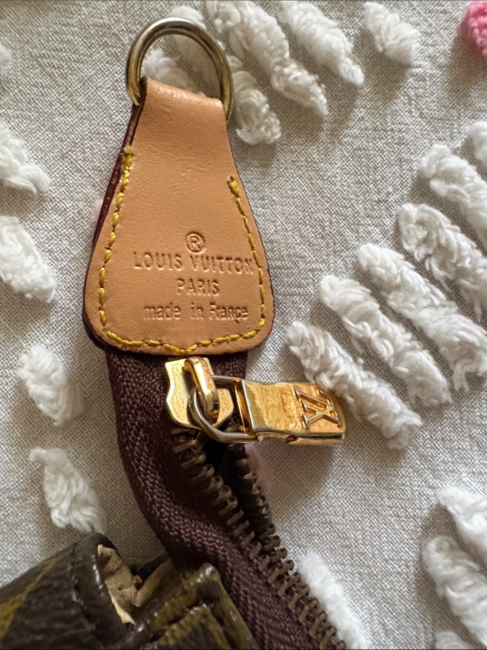 Louis Vuitton Tan Leather and Brown Canvas Key Charm with Gold Hardware